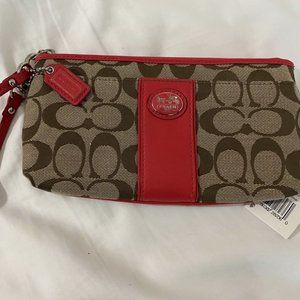 Authentic Coach Pop Wristlet in Khaki Vermillion